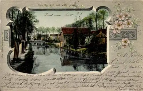 Passepartout Ak nach Gelderland, Blick auf den Kanal mit weißer Brücke