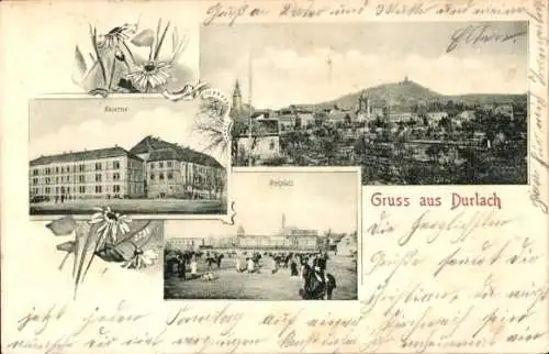 Ak Durlach Karlsruhe in Baden, Gesamtansicht, Kaserne, Reitplatz