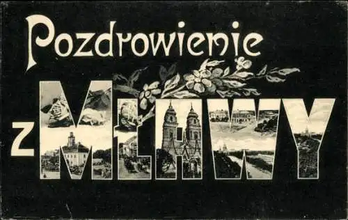 Buchstaben Ak Mława Mielau Polen, Kirche, Panorama, Rathaus