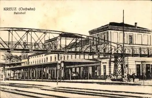 Ak Krzyż Wielkopolski Kreuz an der Ostbahn Posen, Bahnhof
