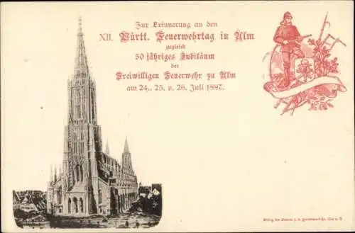 Ganzsachen Ak Ulm an der Donau Baden Württemberg, Feuerwehrtag 1897