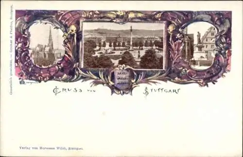 Ganzsachen Ak Stuttgart in Baden Württemberg, Schiller Denkmal, Schlossplatz, Johanneskirche