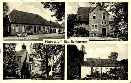 Ak Schwagstorf Fürstenau Niedersachsen, Gasthof, Pfarrhaus, Marienstift, Kirche