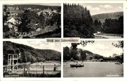 Ak Schevenhütte Stolberg im Rheinland, Gesamtansicht, Schwimmbad, Kahnweiher