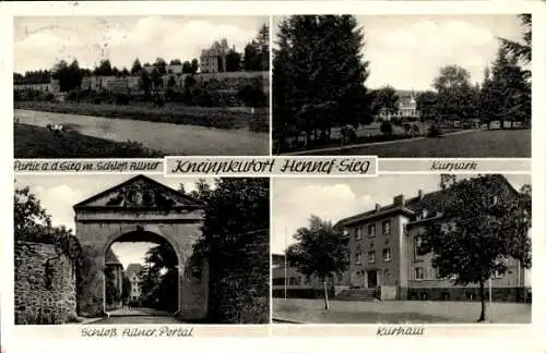 Ak Hennef an der Sieg, Schloss Allner, Kurpark, Kurhaus, Schlossportal