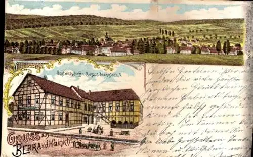 Litho Bad Berka in Thüringen, Gesamtansicht, Gastwirtschaft von August Langlotz