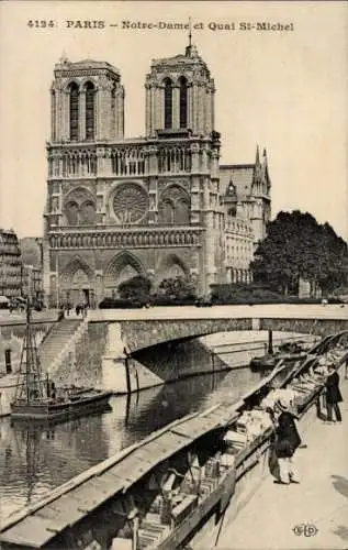 Ak Paris IV, Kathedrale Notre-Dame, Quai St-Michel