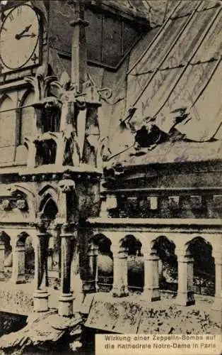 Ak Paris IV, Kathedrale Notre-Dame, Wirkung einer Zeppelin-Bombe