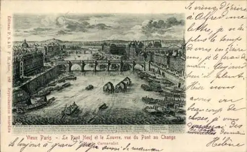 Ak Paris I Louvre, Pont Neuf, Louvre, Blick von Pont au Change