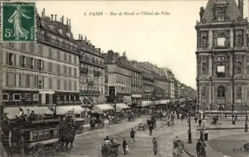 Ak Paris IV, Rue de Rivoli und Rathaus