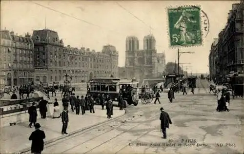 Ak Paris V, Place Saint Michel und Notre Dame