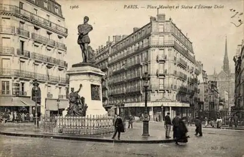 Ak Paris V, Place Maubert und Statue von Etienne Dolet