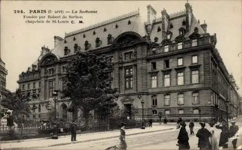 Ak Paris V., La Sorbonne, gegründet von Robert de Sorbon, Kaplan von St. Louis