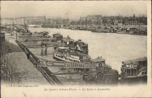 Ak Paris XIII, Die Seine bei Austerlitz, Boote am Anleger