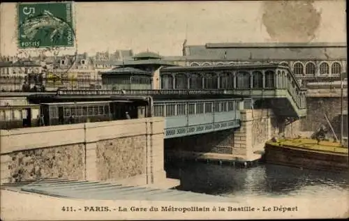 Ak Paris IV, Der Metropolitanbahnhof an der Bastille