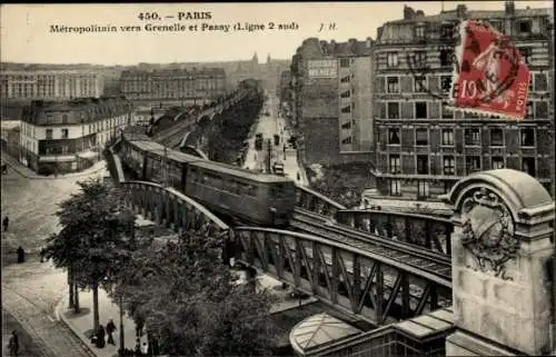 Ak Paris XVI. Passy, Le Metropolitain in Richtung Grenelle und Passy