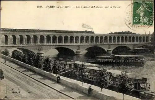 Ak Paris XVIe Passy, Metropolitan-Viadukt an der Seine