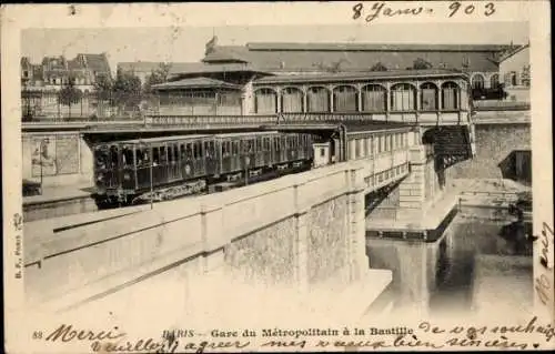 Ak Paris XII Reuilly, Gare de la Bastille, Metropolitan