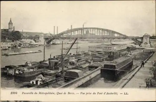 Ak Paris XII Reuilly, Passerelle du Métropolitain, Quai de Bercy, Pont Austerlitz