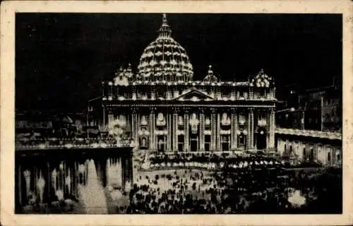 Ak Roma Rom Lazio, Basilika San Pietro bei Nacht, beleuchtet