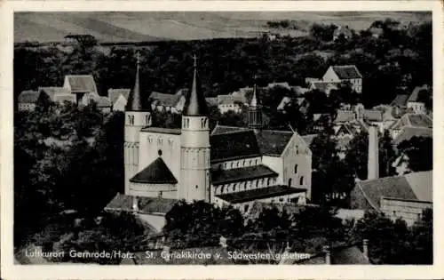 Ak Gernrode Quedlinburg im Harz, Stiftskirche St. Cyriakus v. Südwesten gesehen