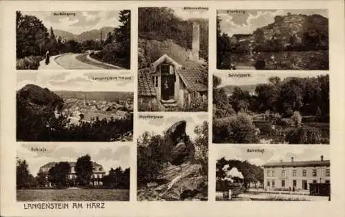 Ak Langenstein Halberstadt im Harz, Höhlenwohnung, Bahnhof, Schlosspark, Schloss, Hoppelbergnase