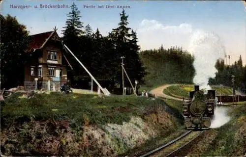 Ak Drei Annen Hohne Wernigerode im Harz, Brockenbahn
