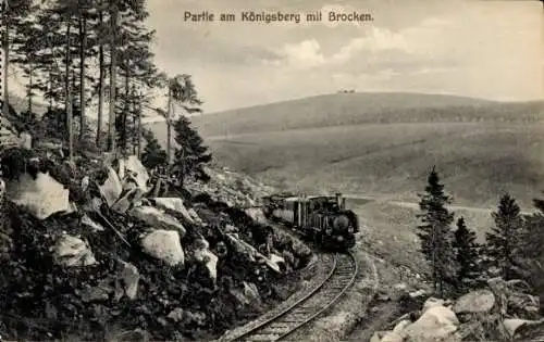 Ak Brocken Nationalpark Harz, Königsberg, Brockenbahn, Dampflok