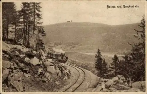 Ak Brocken Nationalpark Harz, Brockenbahn, Brocken