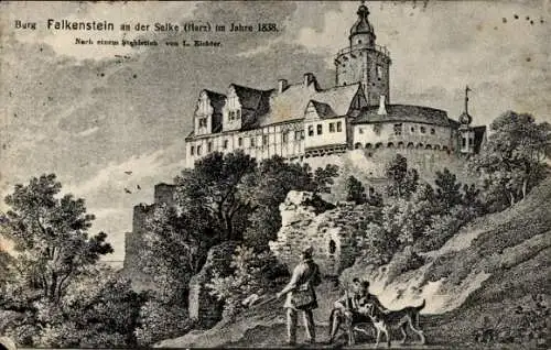 Künstler Ak Richter, L., Falkenstein im Harz, Burg, 1838, Stahlstich