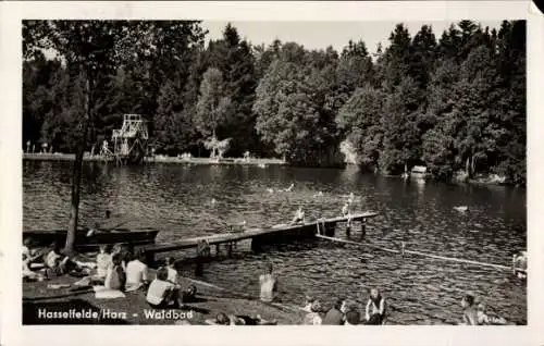 Ak Hasselfelde Oberharz am Brocken, Partie im Waldbad