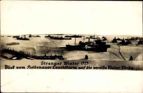 Ak Holtenau Kiel, Blick vom Leuchtturm, vereiste Kieler Förde, Winter 1929