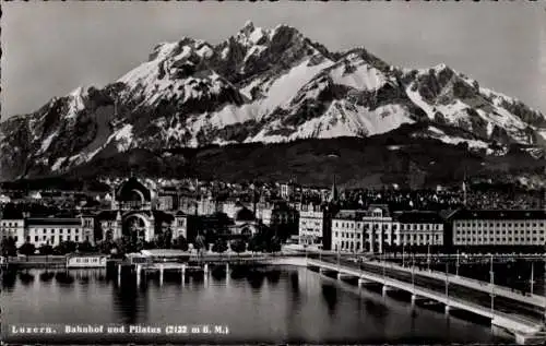 Ak Luzern Stadt Schweiz, Bahnhof und Pilatus
