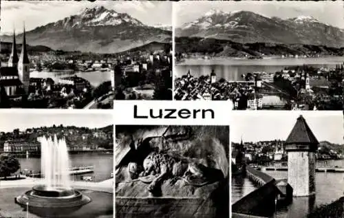 Ak Luzern Stadt Schweiz, Teilansicht vom Ort, Turm, überdachte Brücke, Fontäne