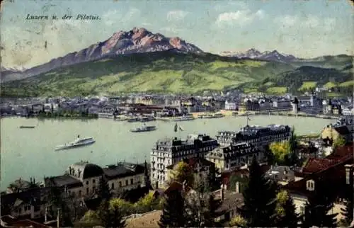 Ak Luzern Stadt Schweiz, Panorama mit Pilatus