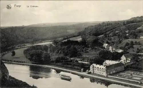 Ak Freyr Hastière Wallonien Namur, Schloss aus der Vogelschau