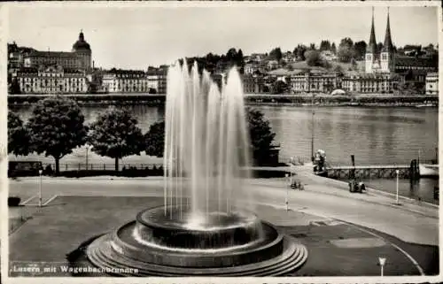 Ak Luzern Stadt Schweiz, Stadtbild mit Wagenbachbrunnen