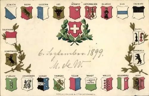 Ak Zürich Schweiz, Wappen der Kantone