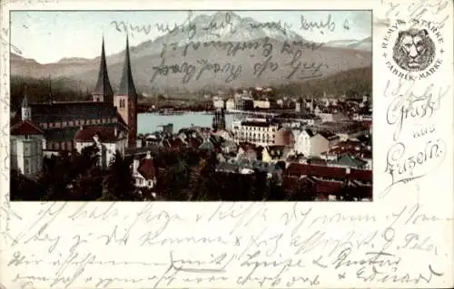 Ak Luzern Stadt, Kirchtürme, Umgebung, Gebirge, Remy's Stärke Fabrik Marke