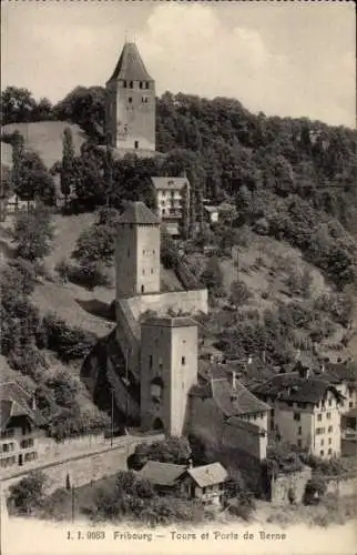 Ak Fribourg Freiburg Stadt Schweiz, Tours et Porte de Berne, Turm