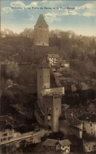 Ak Freiburg Freiburg Stadt Schweiz, Berner Tor und der Rote Turm