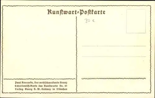 Scherenschnitt Künstler Ak Konewka, P., Mädchen, Ziege, Wohlschmeckender Kranz