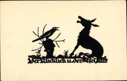 Scherenschnitt Künstler Ak Schwindt, A.M., Der Kuckuck und der Esel