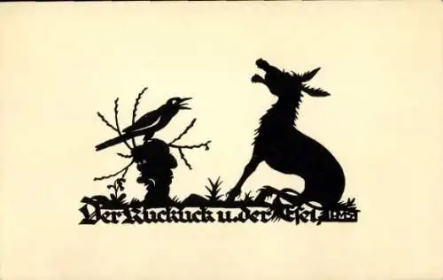 Scherenschnitt Künstler Ak Schwindt, A.M., Der Kuckuck und der Esel