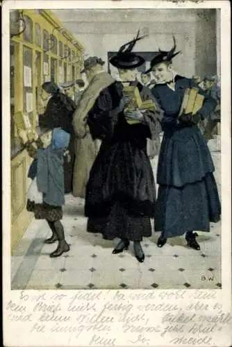 Künstler Ak Wennerberg, Bruno, Liebesgaben, Frauen mit Paketen im Postamt