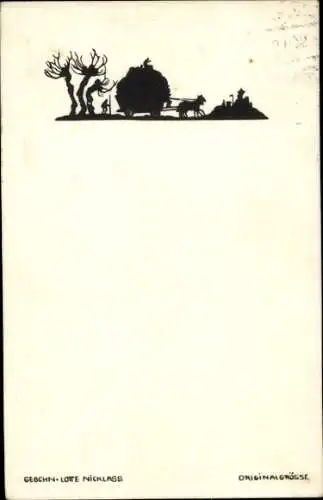 Scherenschnitt Künstler Ak Nicklass, Lotte, Landwirte bei der Heuernte