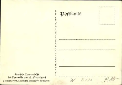 Künstler Ak Nettelhorst, Oberbayern, Chiemgau, Deutsche Bauernhöfe, Oberbayrisches Einhaus, Winter