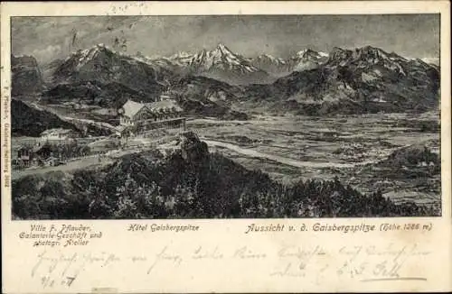 Ak Salzburg in Österreich, Gaisberg, Blick von der Gaisbergspitze, Hotel, Villa F. Pflauder