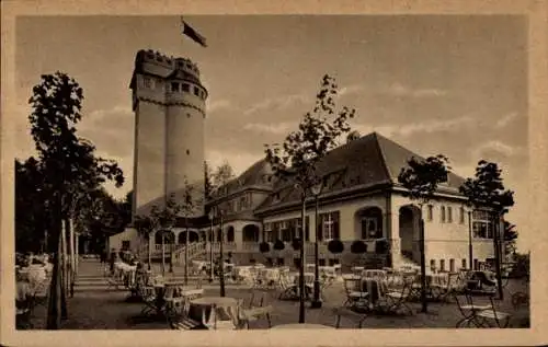 Ak Baden Baden am Schwarzwald, Aussichtsturm, Restauration auf dem Merkur, Terrasse