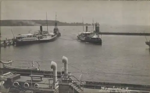 Ak Konstanz am Bodensee, Hafen-Einfahrt, Dampfschiffe